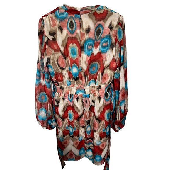 Laundry By Shelli Segal Colorful Abstract Print Wrap Dress Size 12 With Long She - Picture 2 of 13